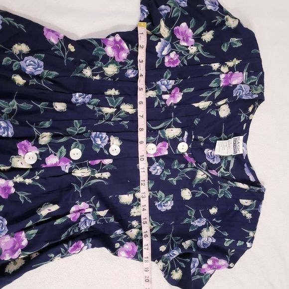 VINTAGE Basic Editions Med Navy Blue W/ Purple Flowers Button front Romper - Picture 12 of 16